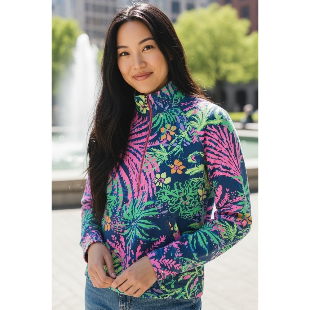 Lilly Pulitzer‎ Popover Pullover Quarter Zip Up Palms Print